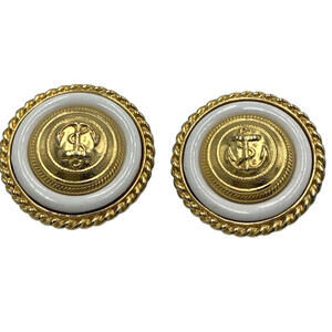 Vintage Ben Amun Nautical Anchor Clip-On Earrings Round Gold Tone Statement